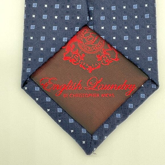 English Laundry Christopher‎ Wicks 100% Silk Blue Squares Logo Neck Tie - Picture 5 of 5